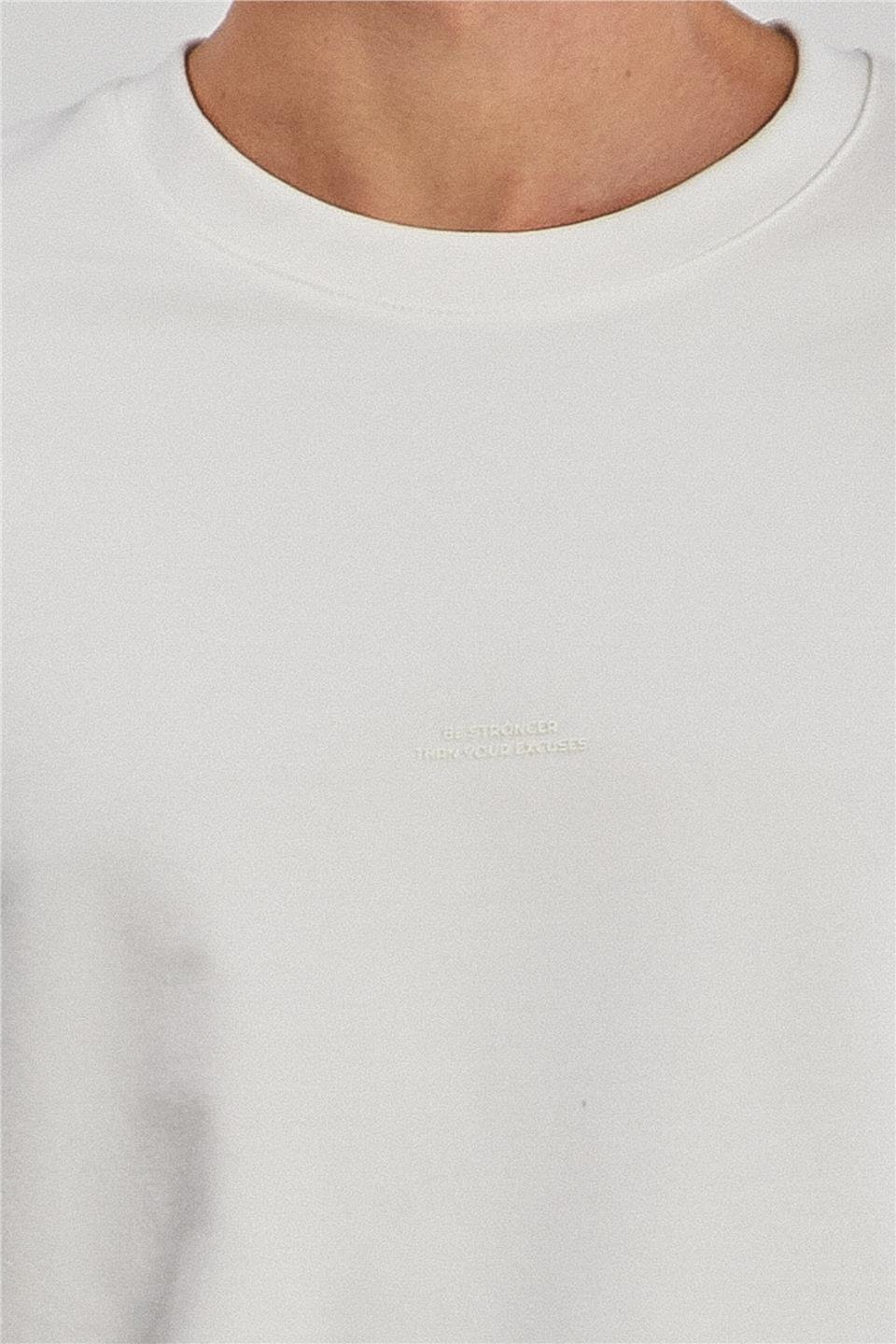 Bisiklet Yaka Erkek Sweat - Ekru