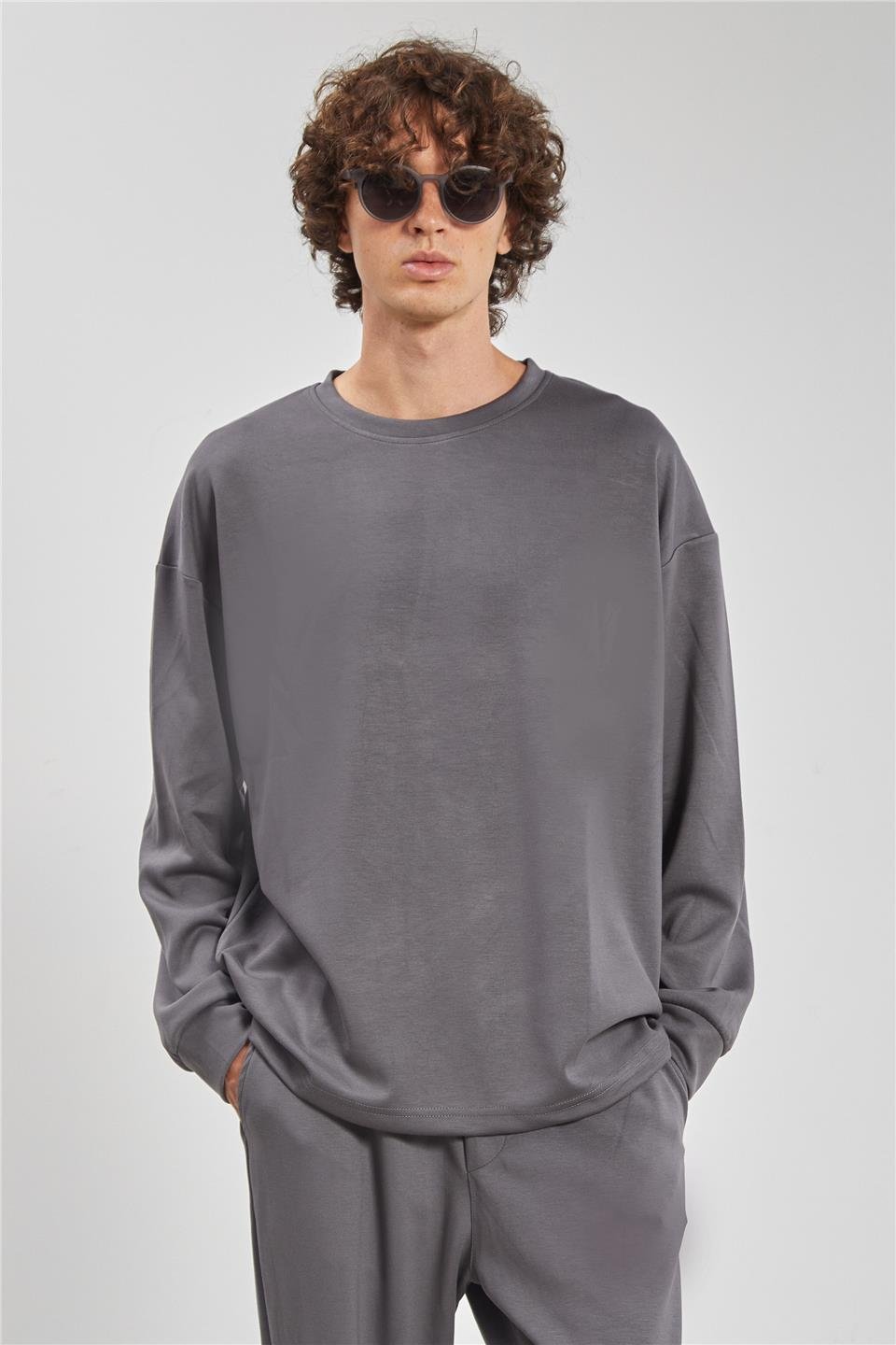 Bisiklet Yaka Erkek Sweatshirt - Antrasit