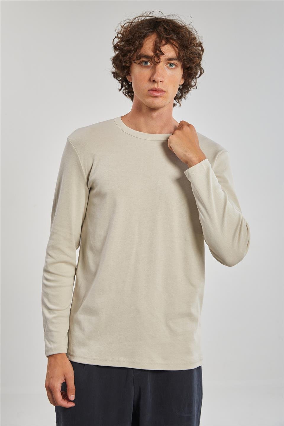 Bisiklet Yaka Erkek Sweatshirt - Bej 
