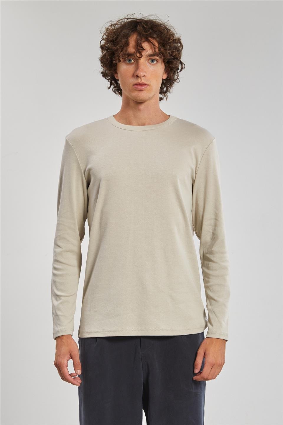Bisiklet Yaka Erkek Sweatshirt - Bej 