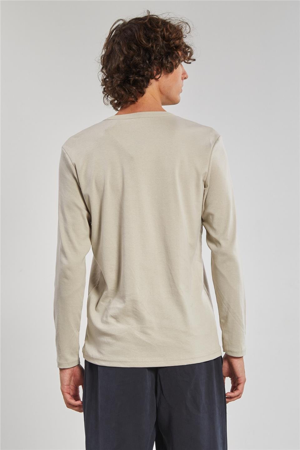 Bisiklet Yaka Erkek Sweatshirt - Bej 