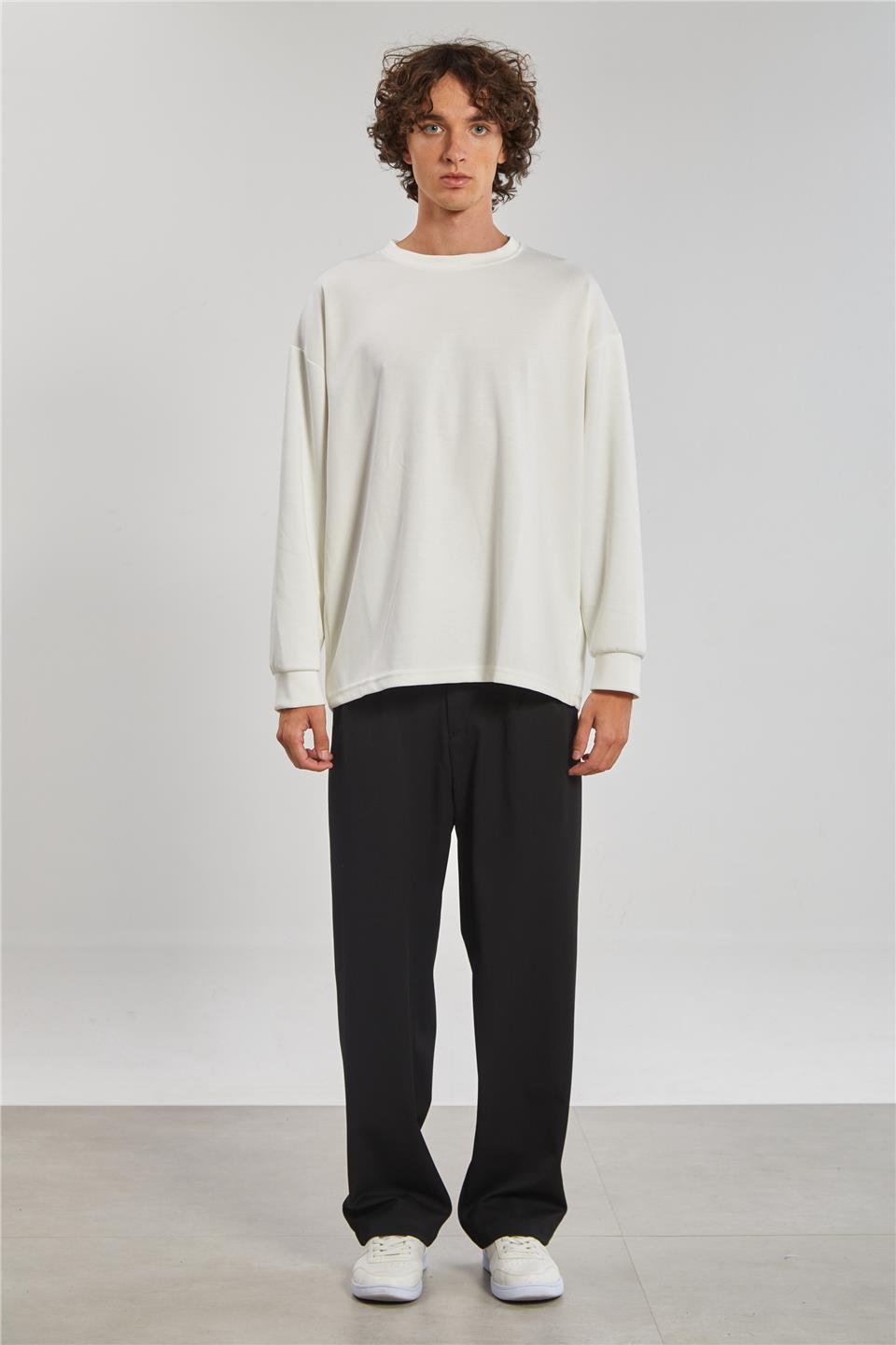 Bisiklet Yaka Erkek Sweatshirt - Ekru