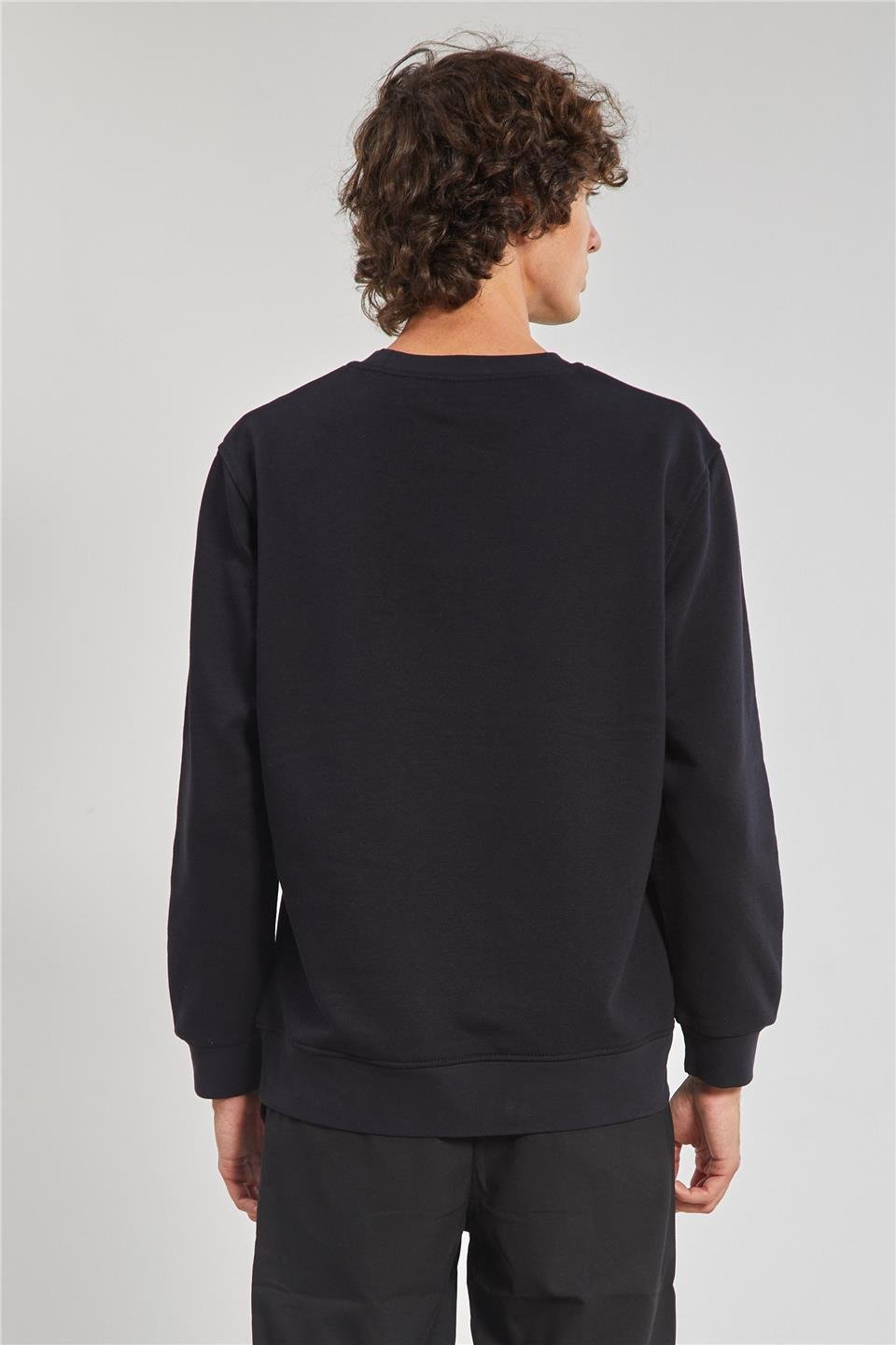 Bisiklet Yaka Logolu Erkek Sweatshirt - Siyah