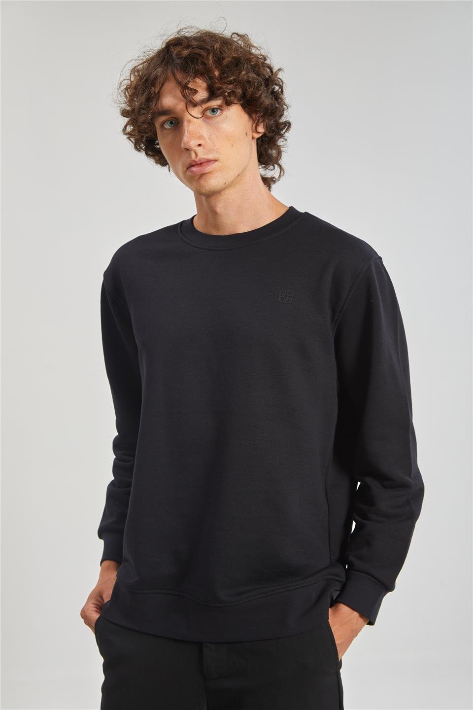 Bisiklet Yaka Logolu Erkek Sweatshirt - Siyah