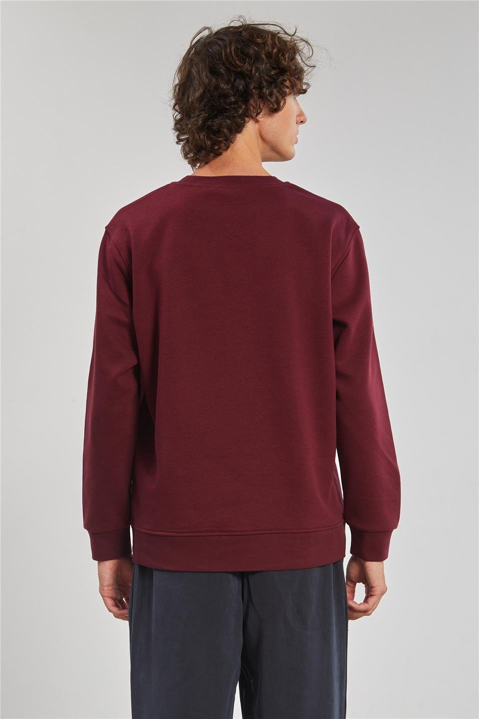 Bisiklet Yaka Logolu Erkek Sweatshirt - Bordo