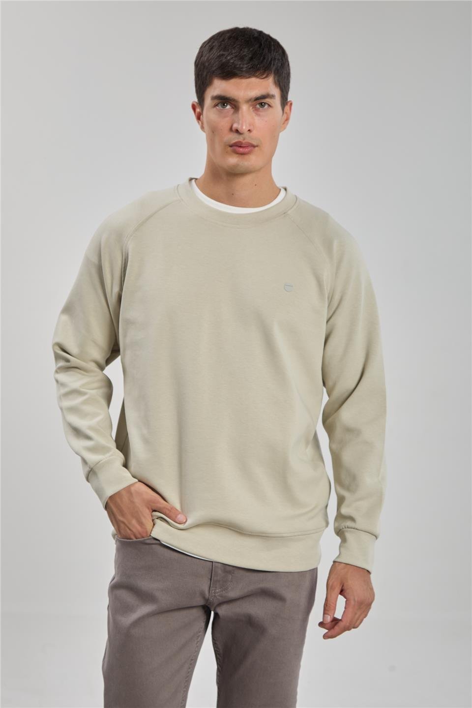 Bisiklet yaka logolu sweat-1210 Taş