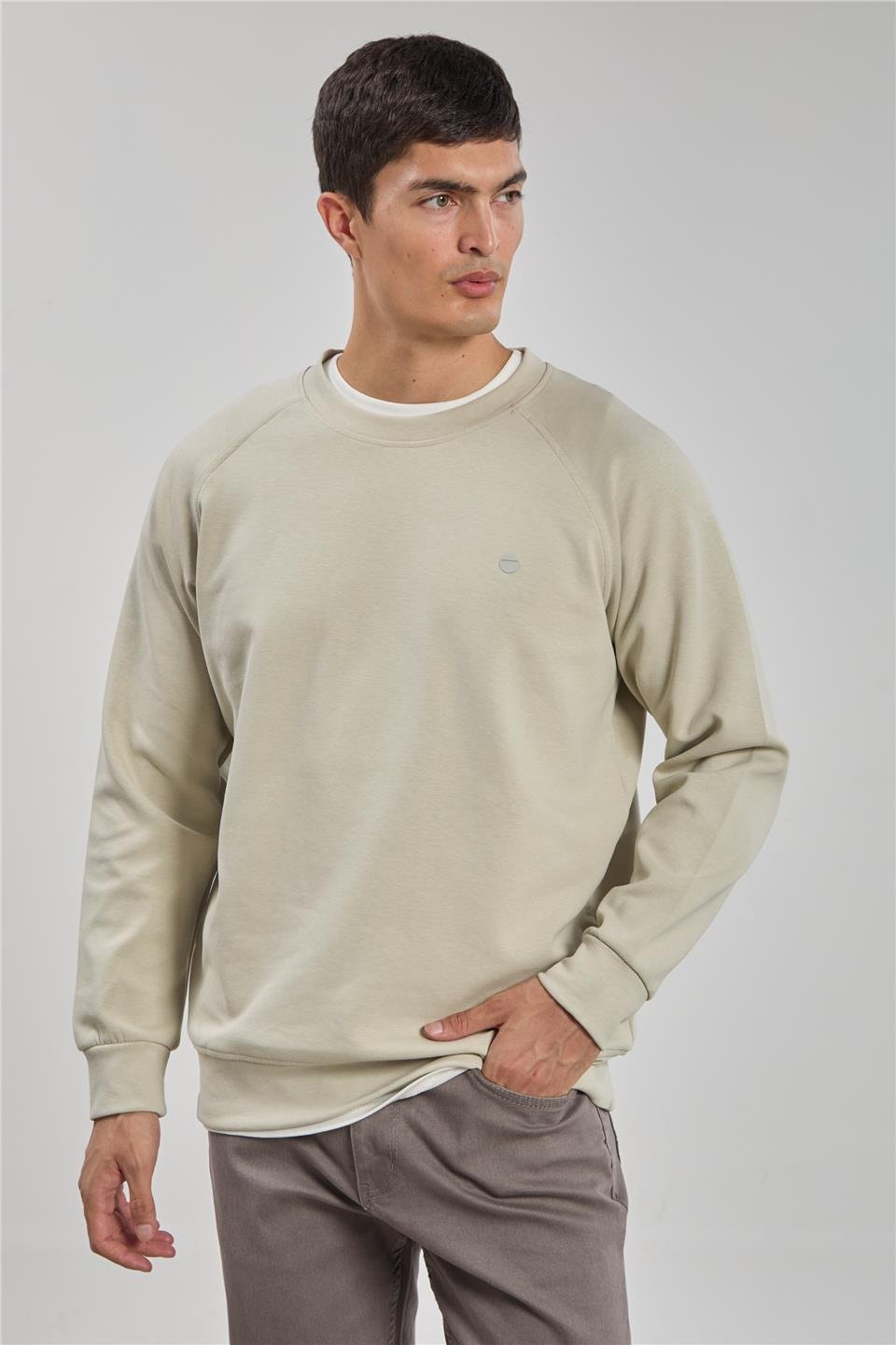 Bisiklet yaka logolu sweat-1210 Taş