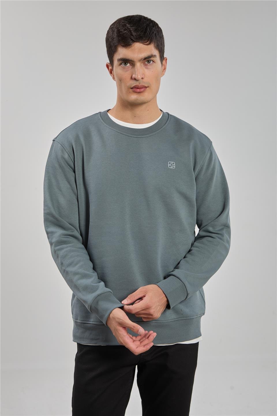 Bisiklet yaka logolu sweatshirt-1101 A.Haki