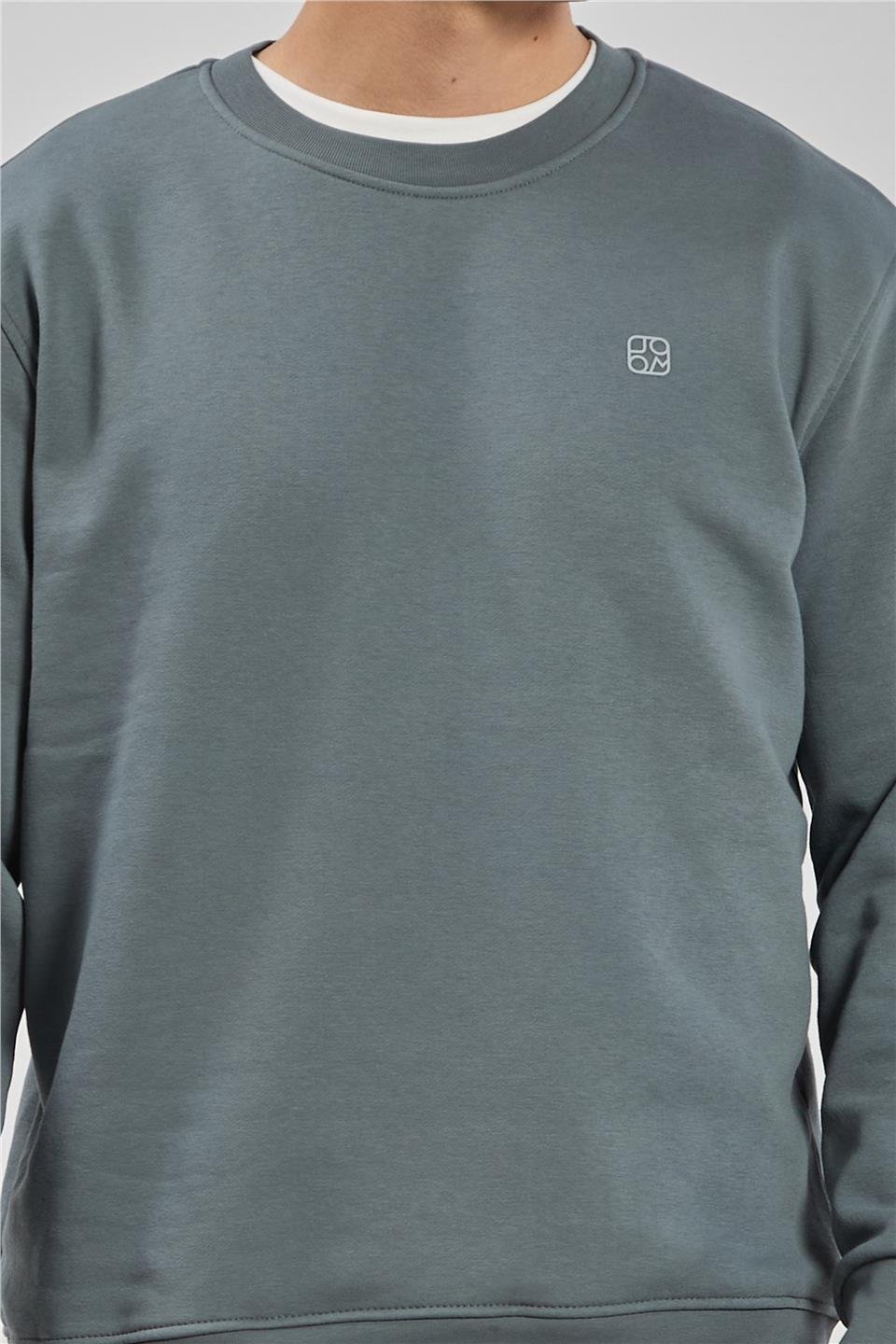 Bisiklet yaka logolu sweatshirt-1101 A.Haki