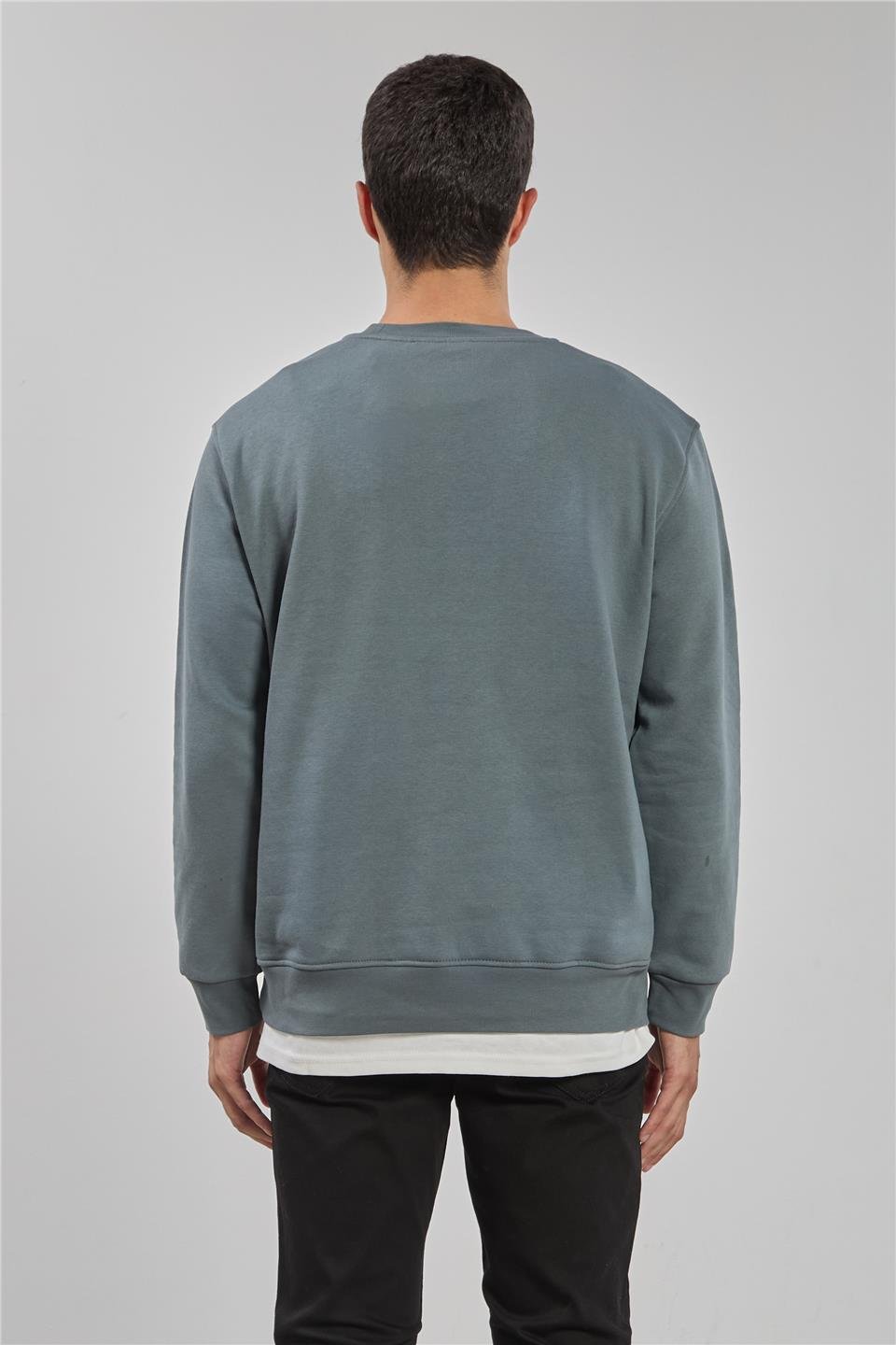 Bisiklet yaka logolu sweatshirt-1101 A.Haki