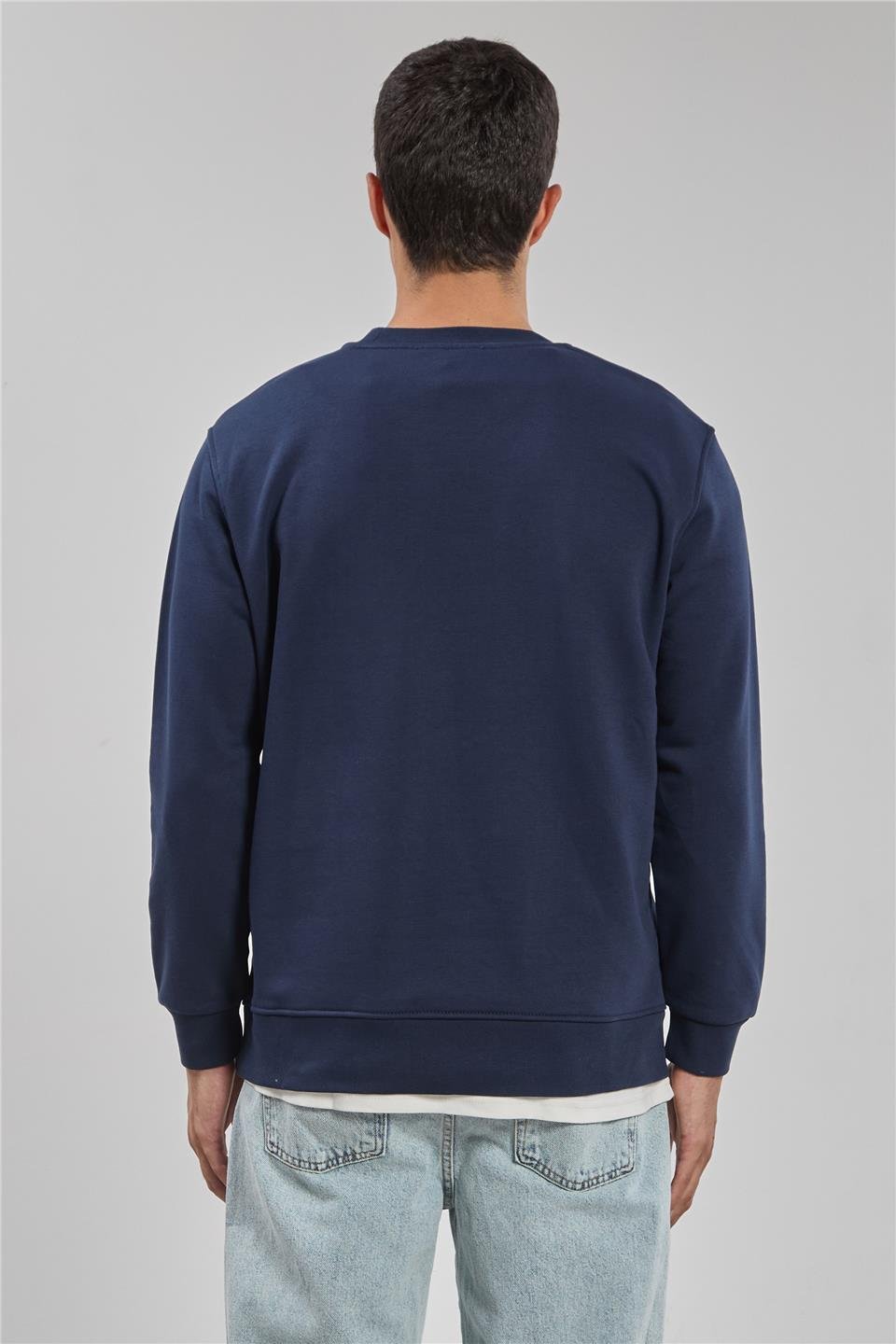 Bisiklet yaka logolu sweatshirt-1101 İndigo