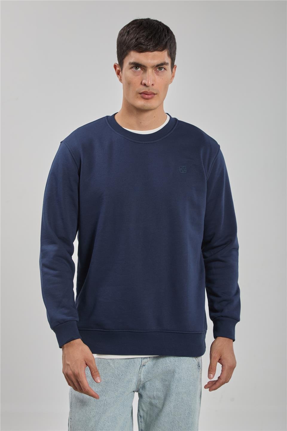 Bisiklet yaka logolu sweatshirt-1101 İndigo