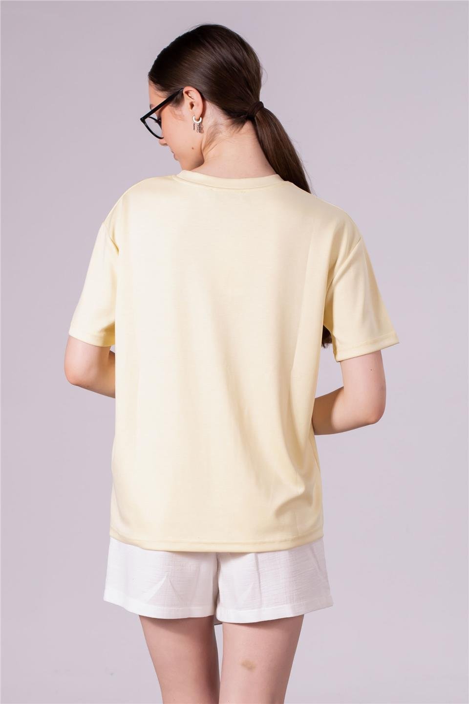 Bisiklet yaka model t-shirt-10546 Açık Sarı