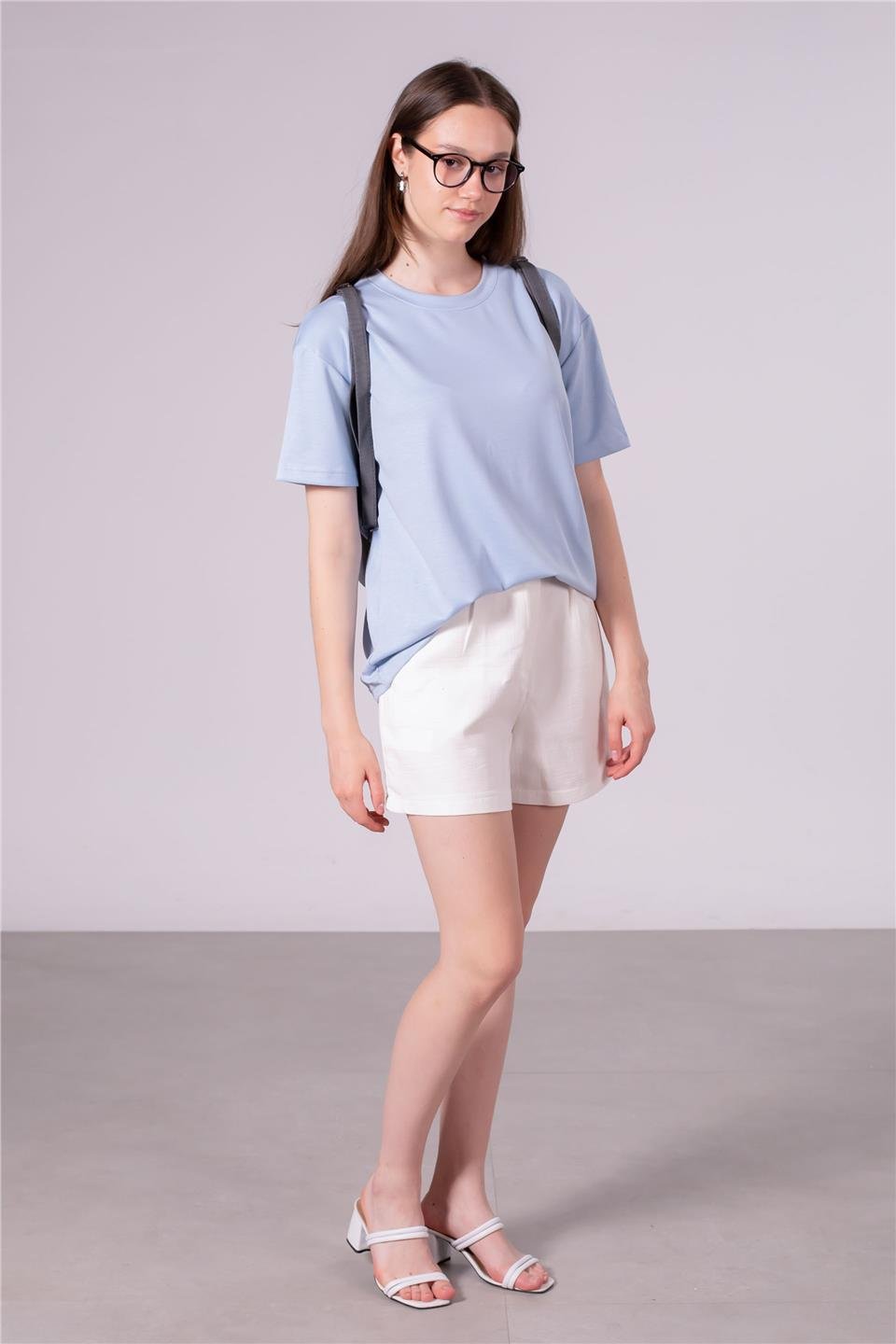 Bisiklet yaka model t-shirt-10546 Açık mavi