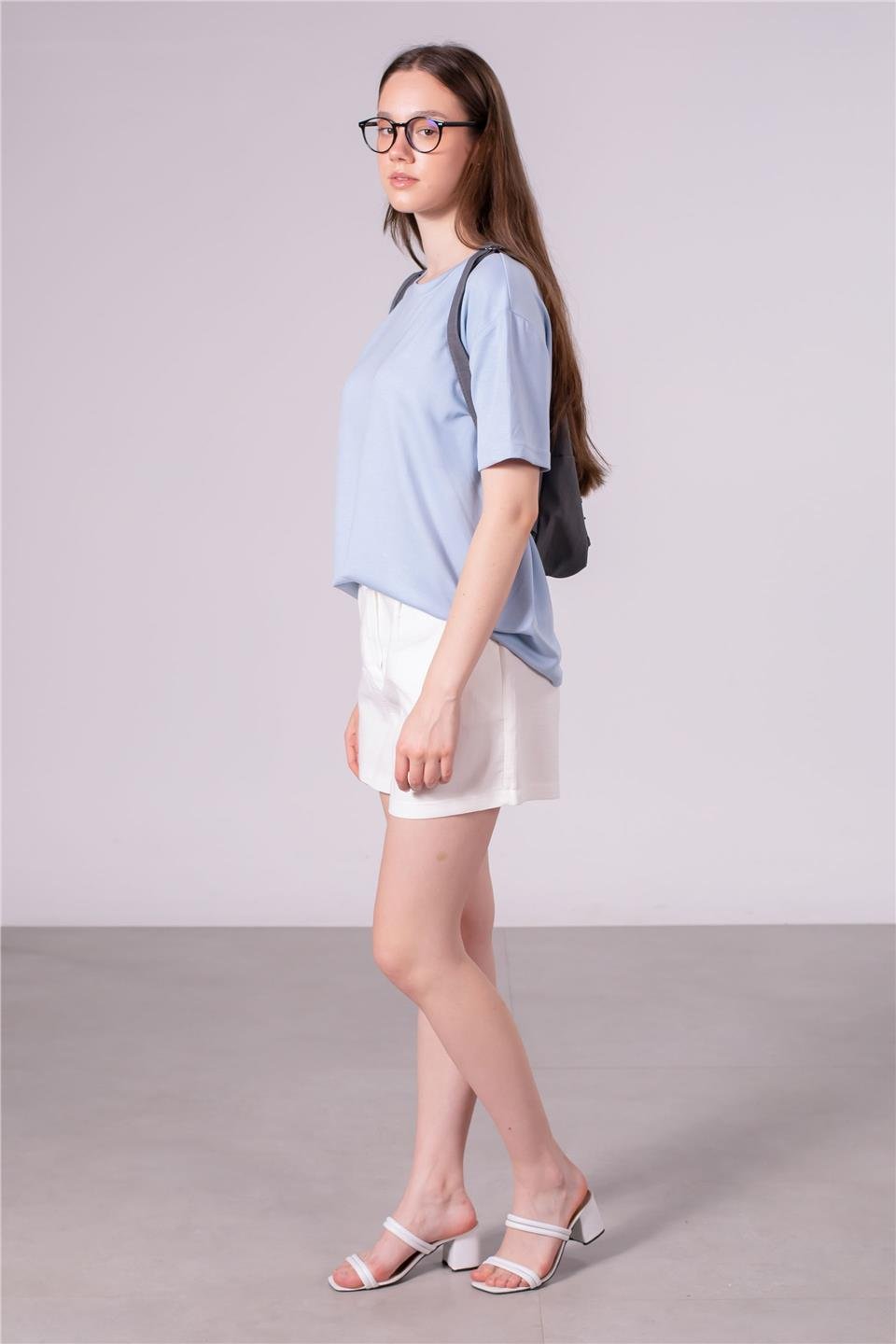 Bisiklet yaka model t-shirt-10546 Açık mavi