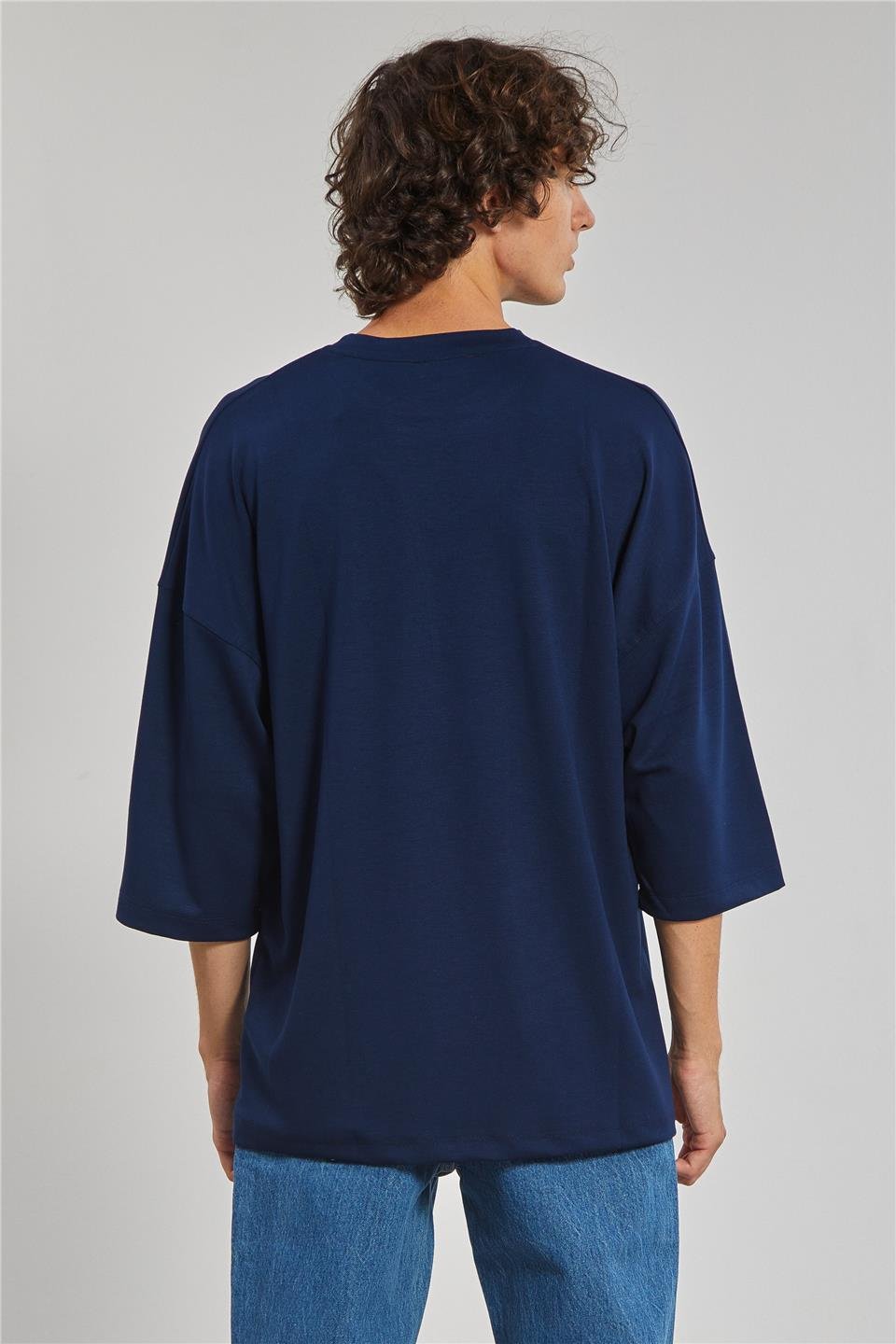Bisiklet Yaka Oversize Erkek T-Shirt - Lacivert