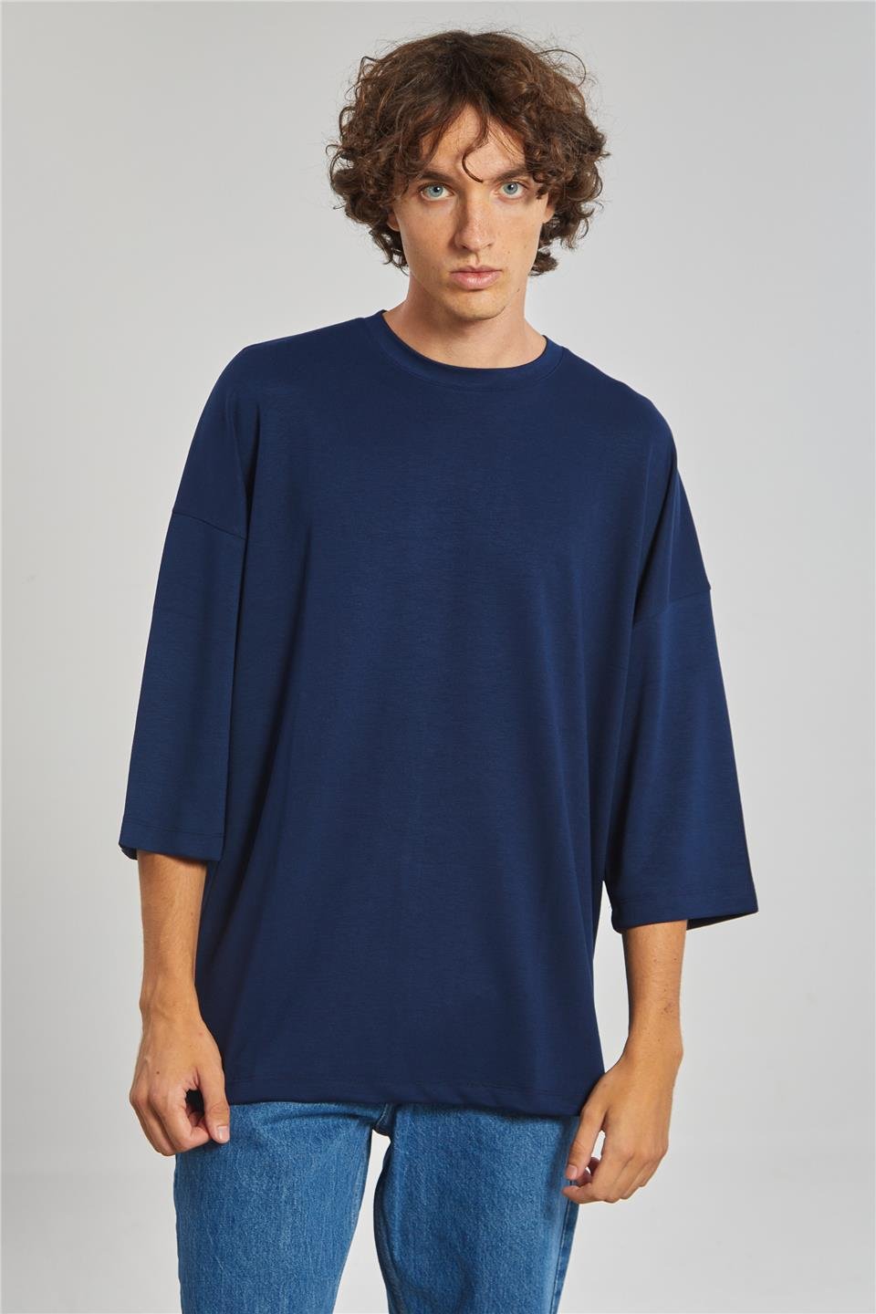 Bisiklet Yaka Oversize Erkek T-Shirt - Lacivert