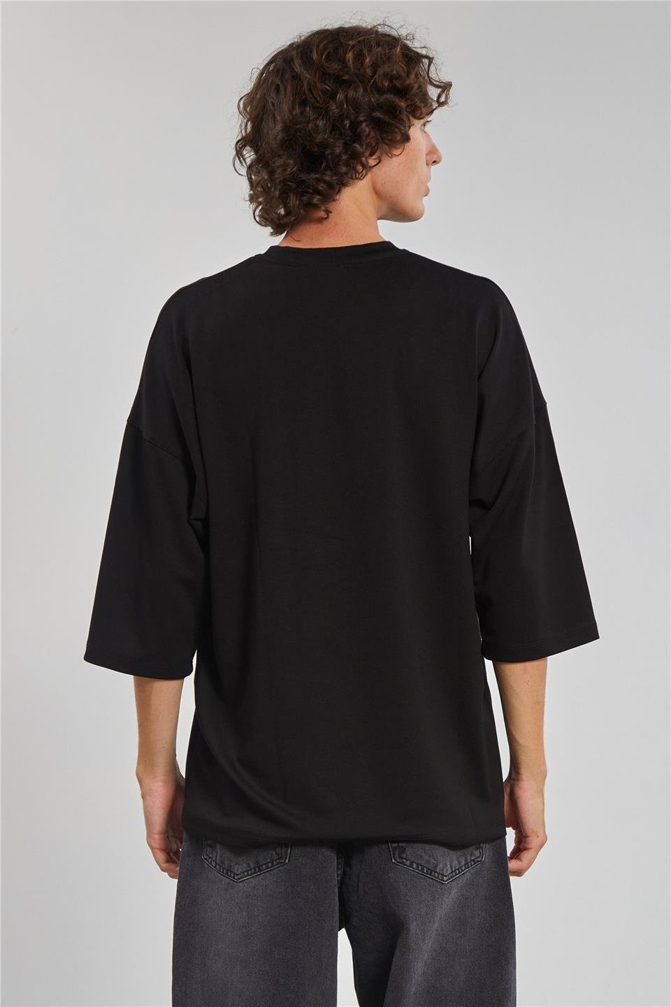 Bisiklet Yaka Oversize Erkek T-Shirt - Siyah