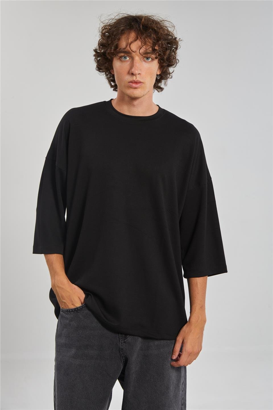 Bisiklet Yaka Oversize Erkek T-Shirt - Siyah