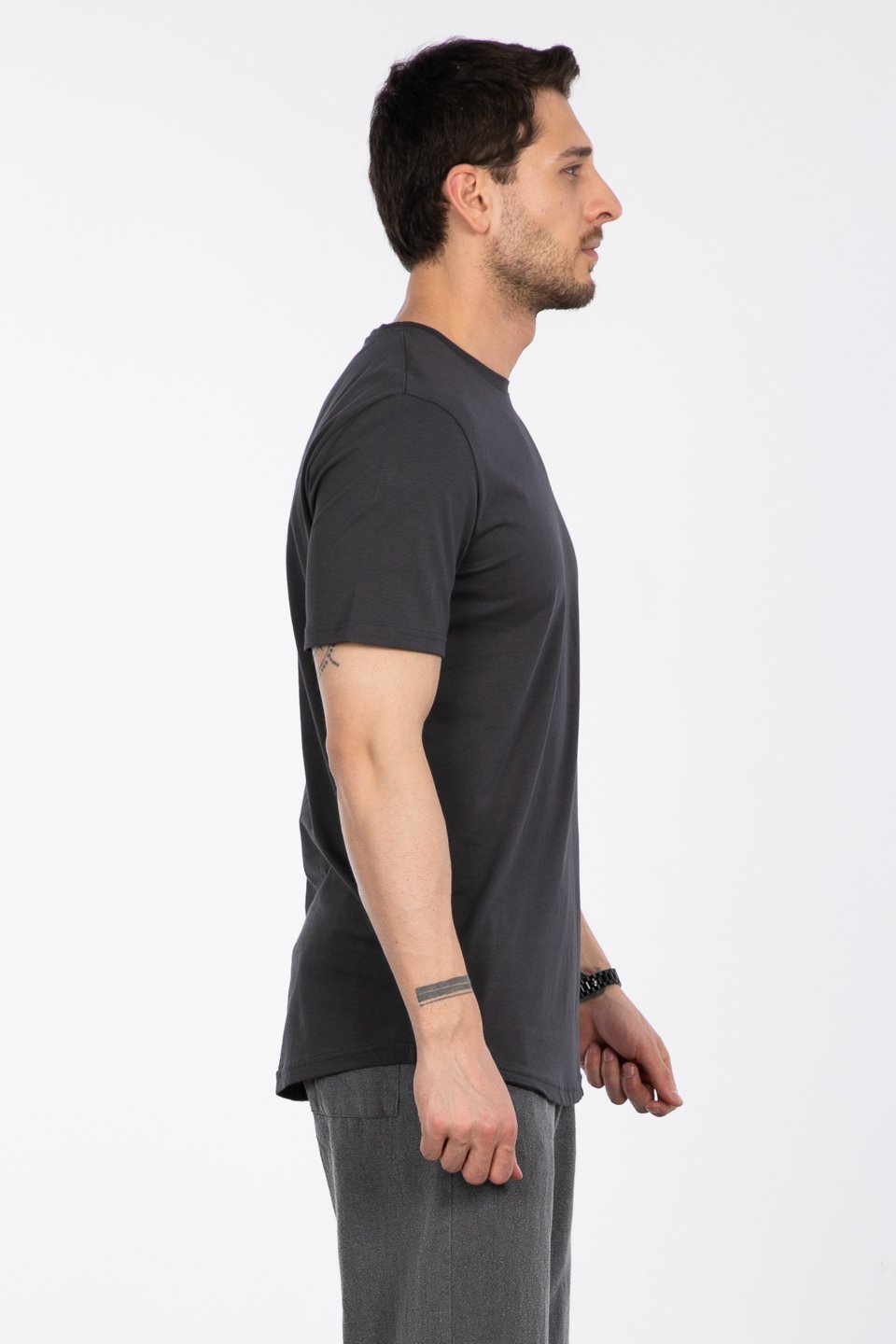 Bisiklet Yaka Regular Fit T-Shirt - Antrasit
