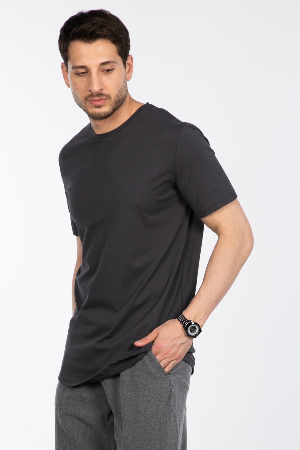 Bisiklet Yaka Regular Fit T-Shirt - Antrasit