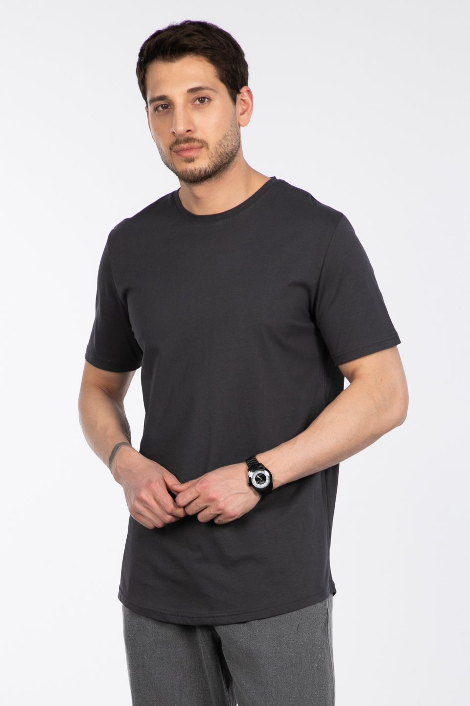 Bisiklet Yaka Regular Fit T-Shirt - Antrasit