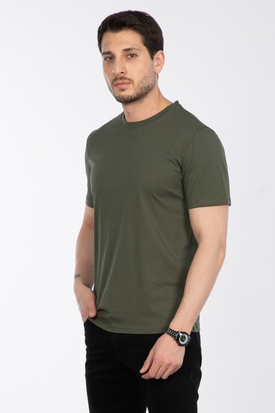 Bisiklet Yaka Regular Fit T-Shirt - Haki