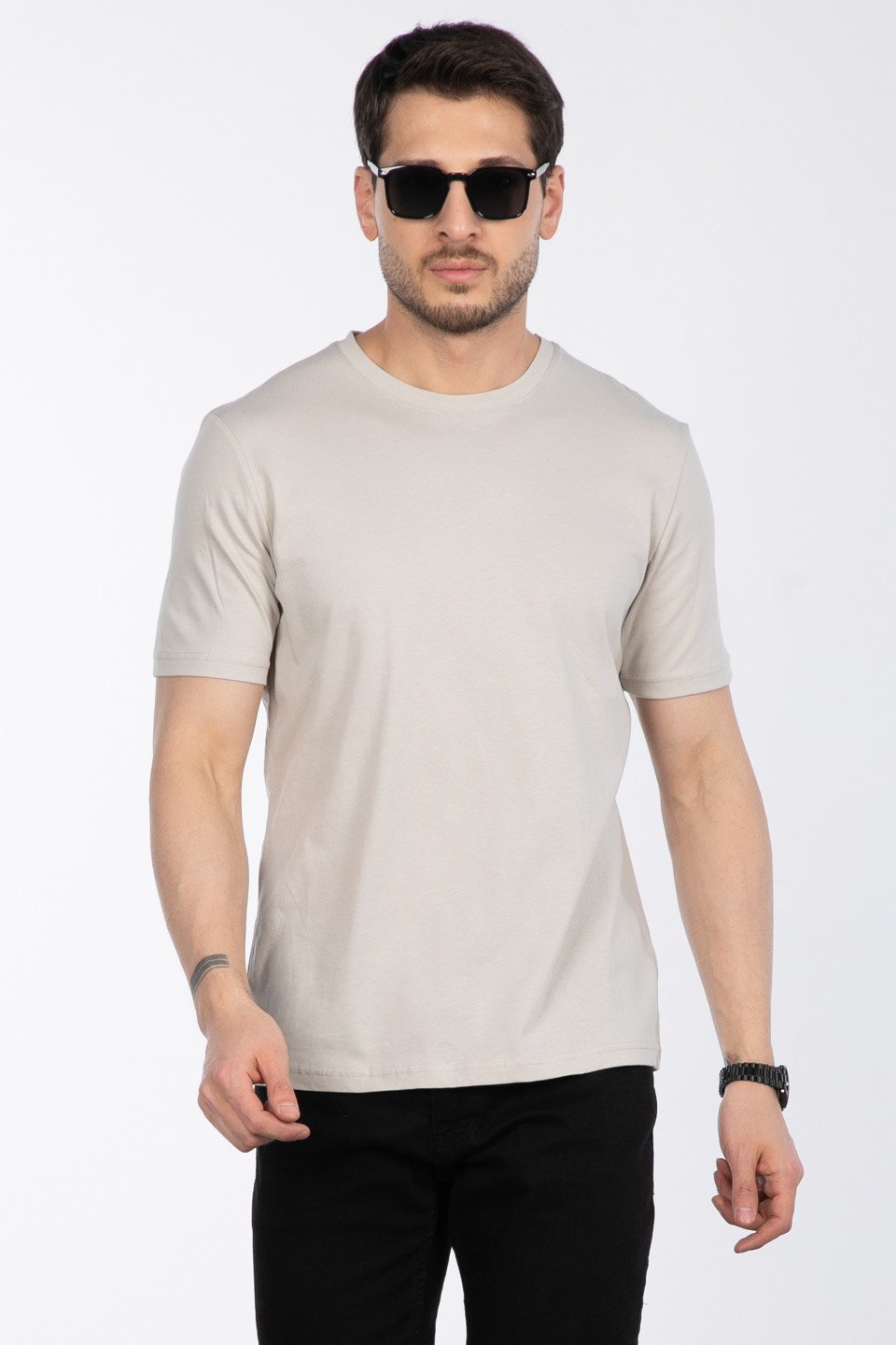 Bisiklet Yaka Regular Fit T-Shirt - Vizon