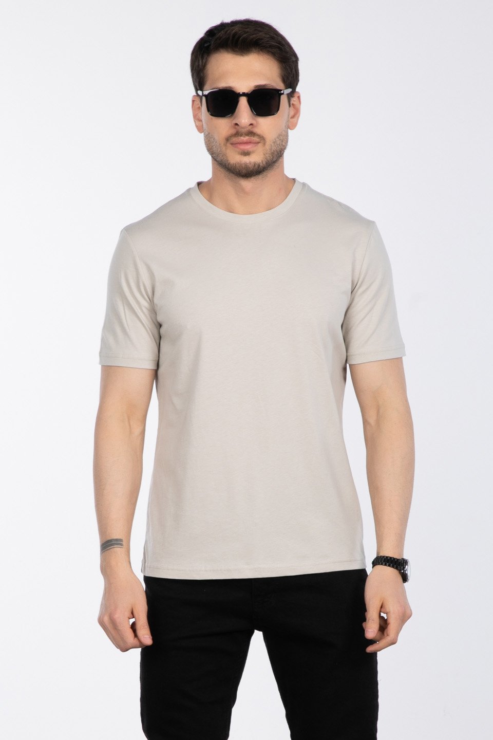 Bisiklet Yaka Regular Fit T-Shirt - Vizon