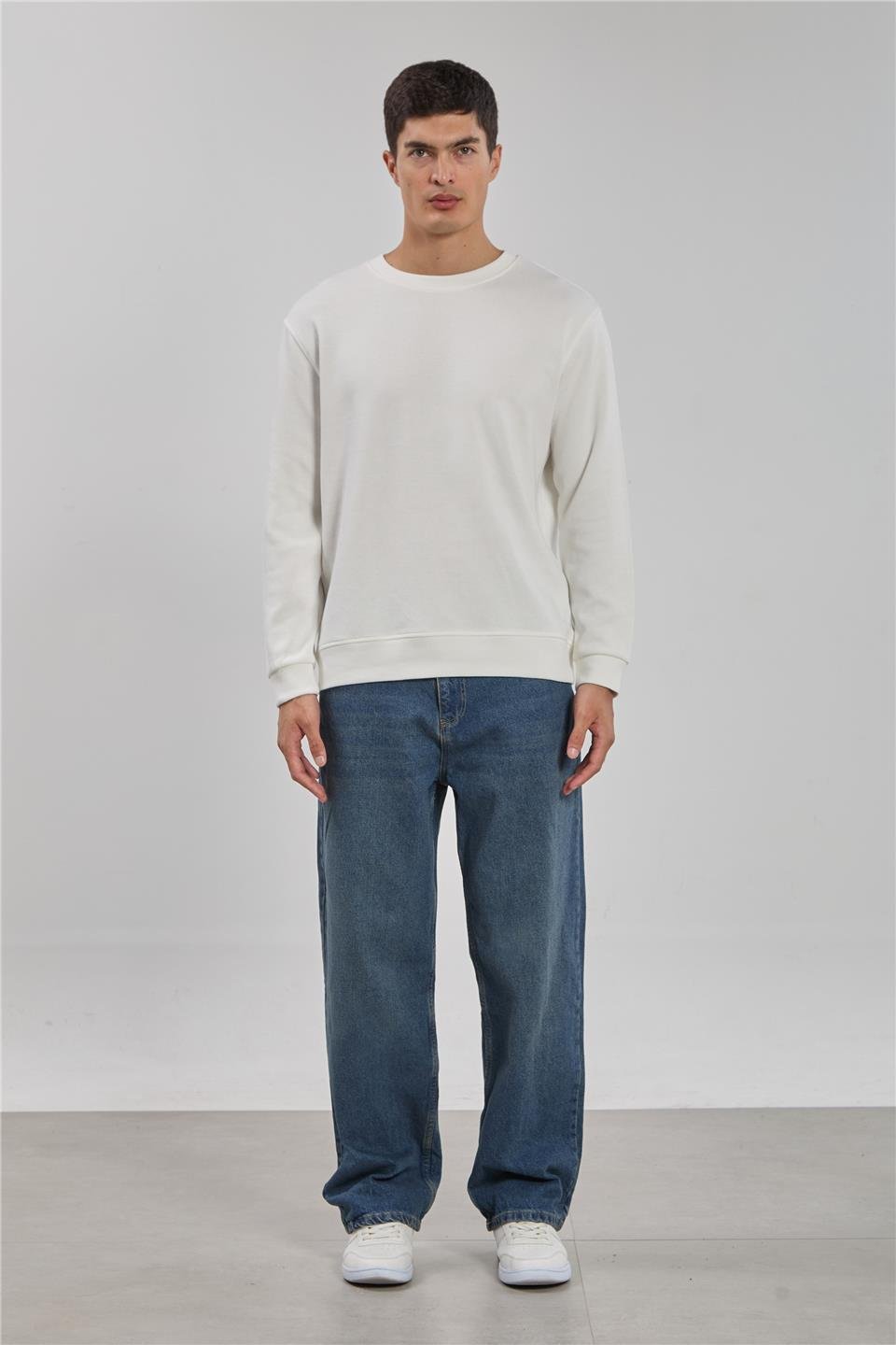 Bisiklet yaka sweatshirt-1256 Ekru