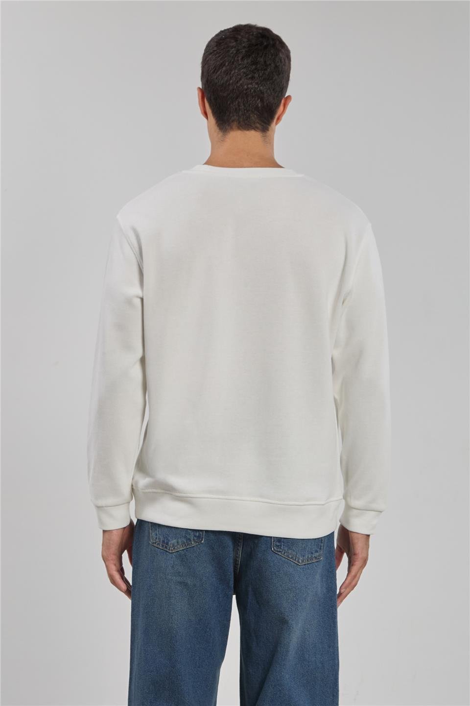 Bisiklet yaka sweatshirt-1256 Ekru