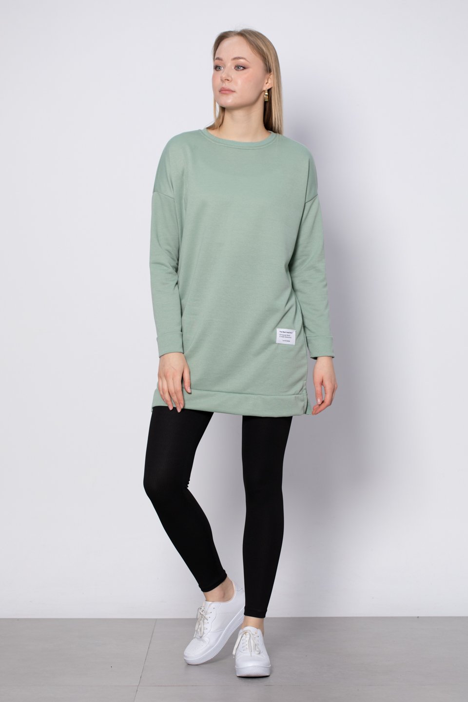 Bisiklet yaka sweatshirt-DVN0148 Çağla