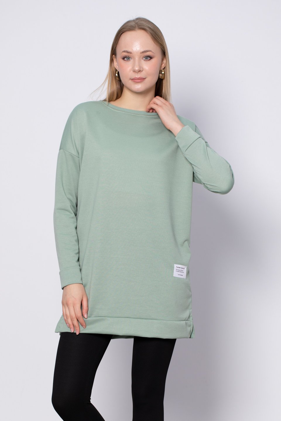 Bisiklet yaka sweatshirt-DVN0148 Çağla