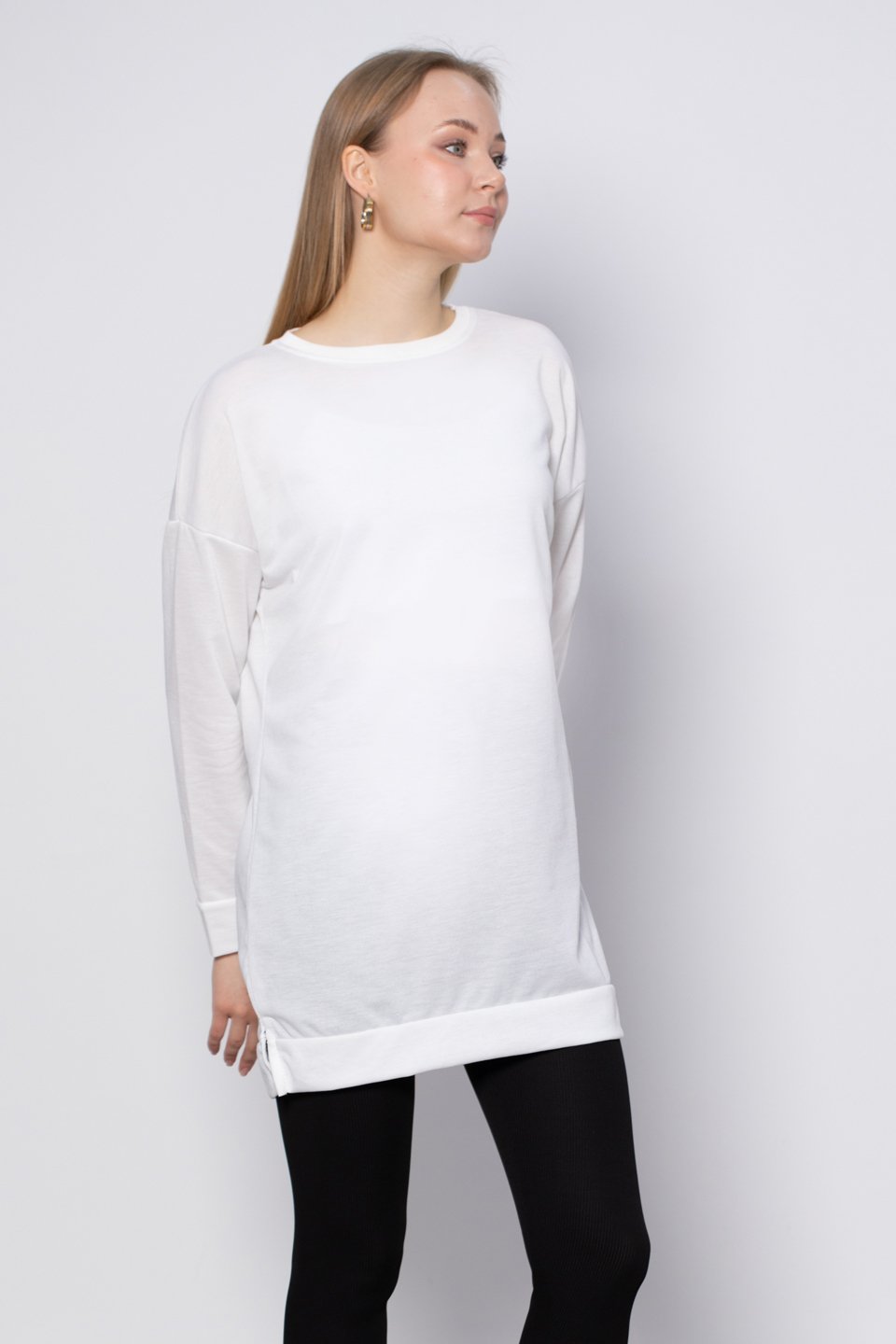 Bisiklet yaka sweatshirt-DVN0148 Ekru