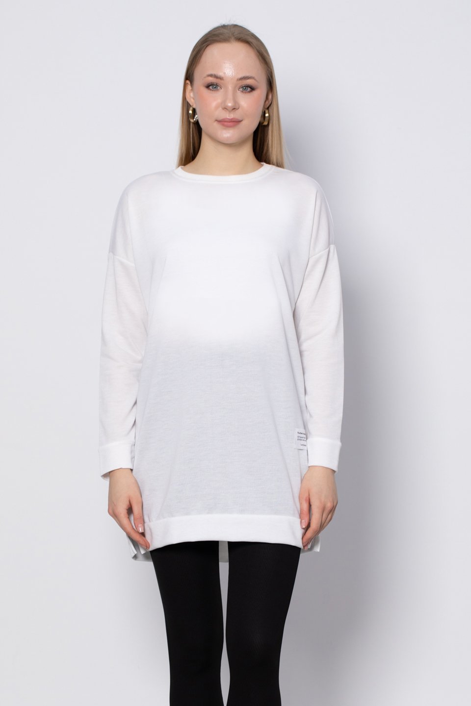 Bisiklet yaka sweatshirt-DVN0148 Ekru