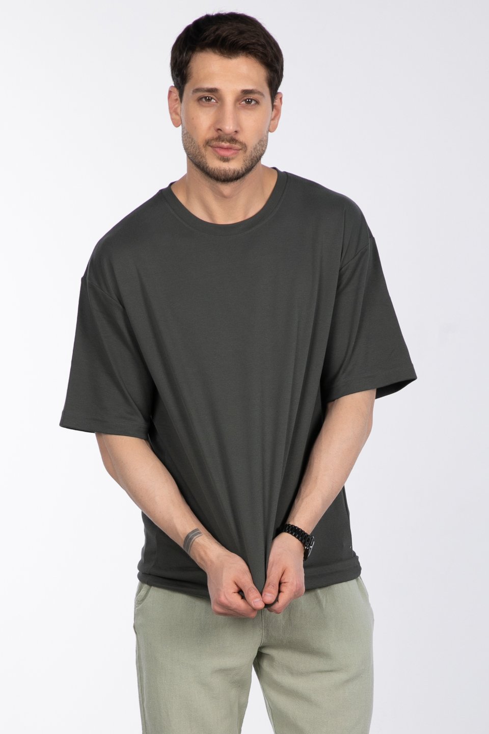 Bisiklet yaka t-shirt-165-9115 Çam Yeşil