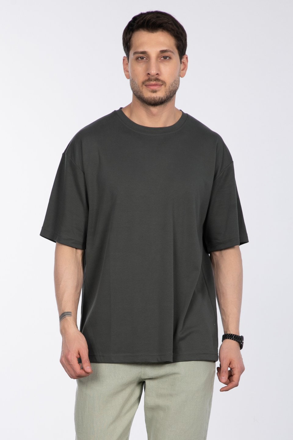 Bisiklet yaka t-shirt-165-9115 Çam Yeşil