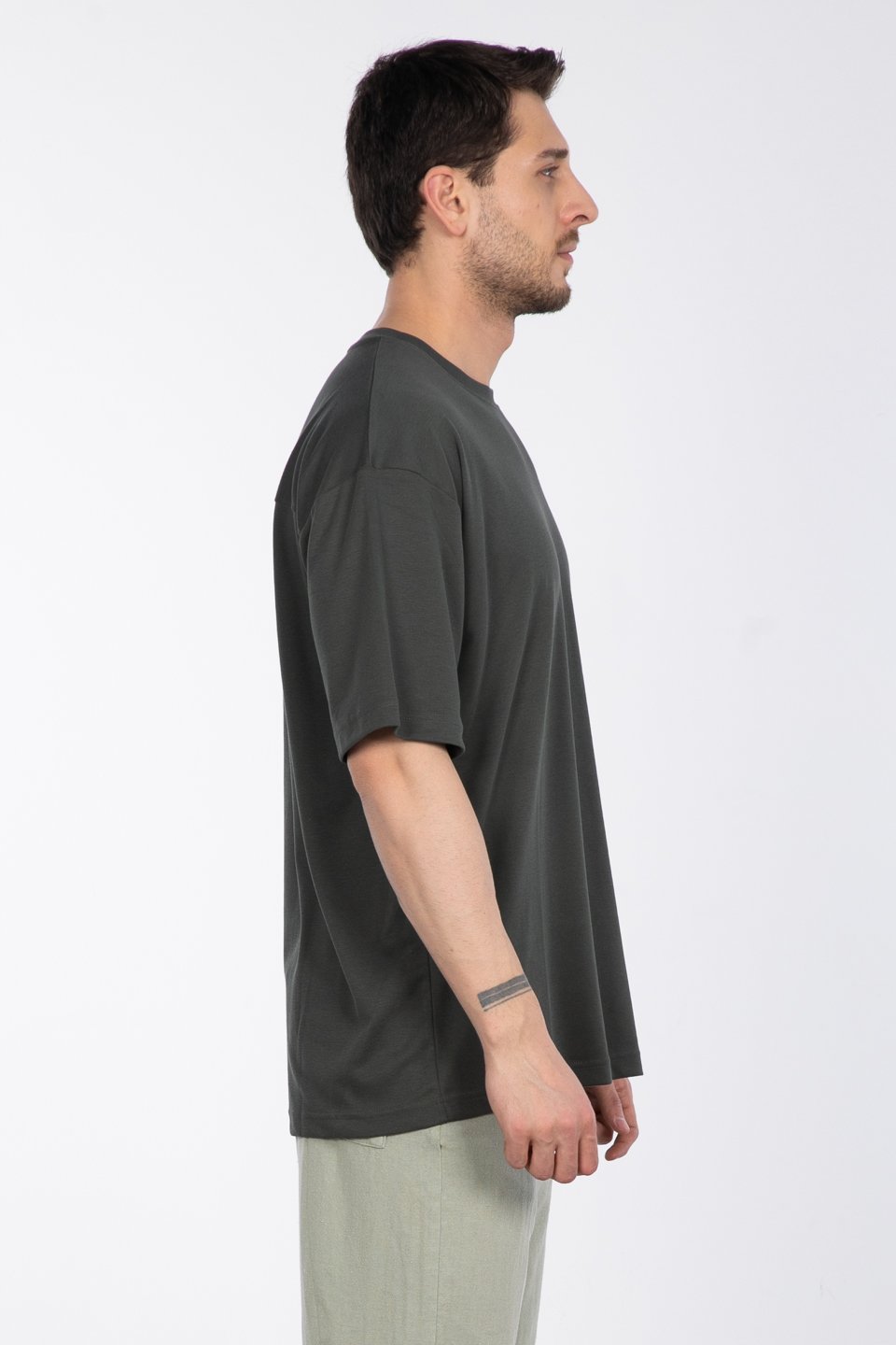 Bisiklet yaka t-shirt-165-9115 Çam Yeşil