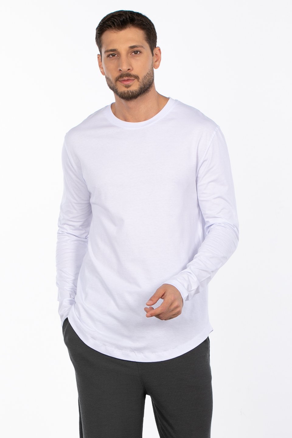 Bisiklet yaka uzun kol t-shirt COOL LINE-1136 Beyaz