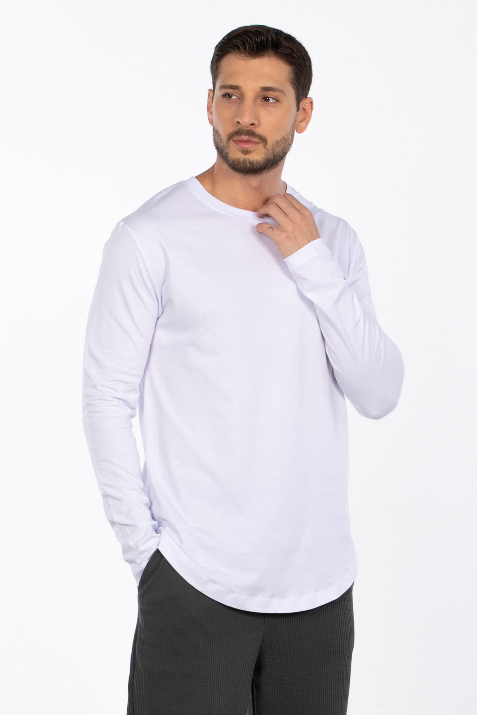 Bisiklet yaka uzun kol t-shirt COOL LINE-1136 Beyaz