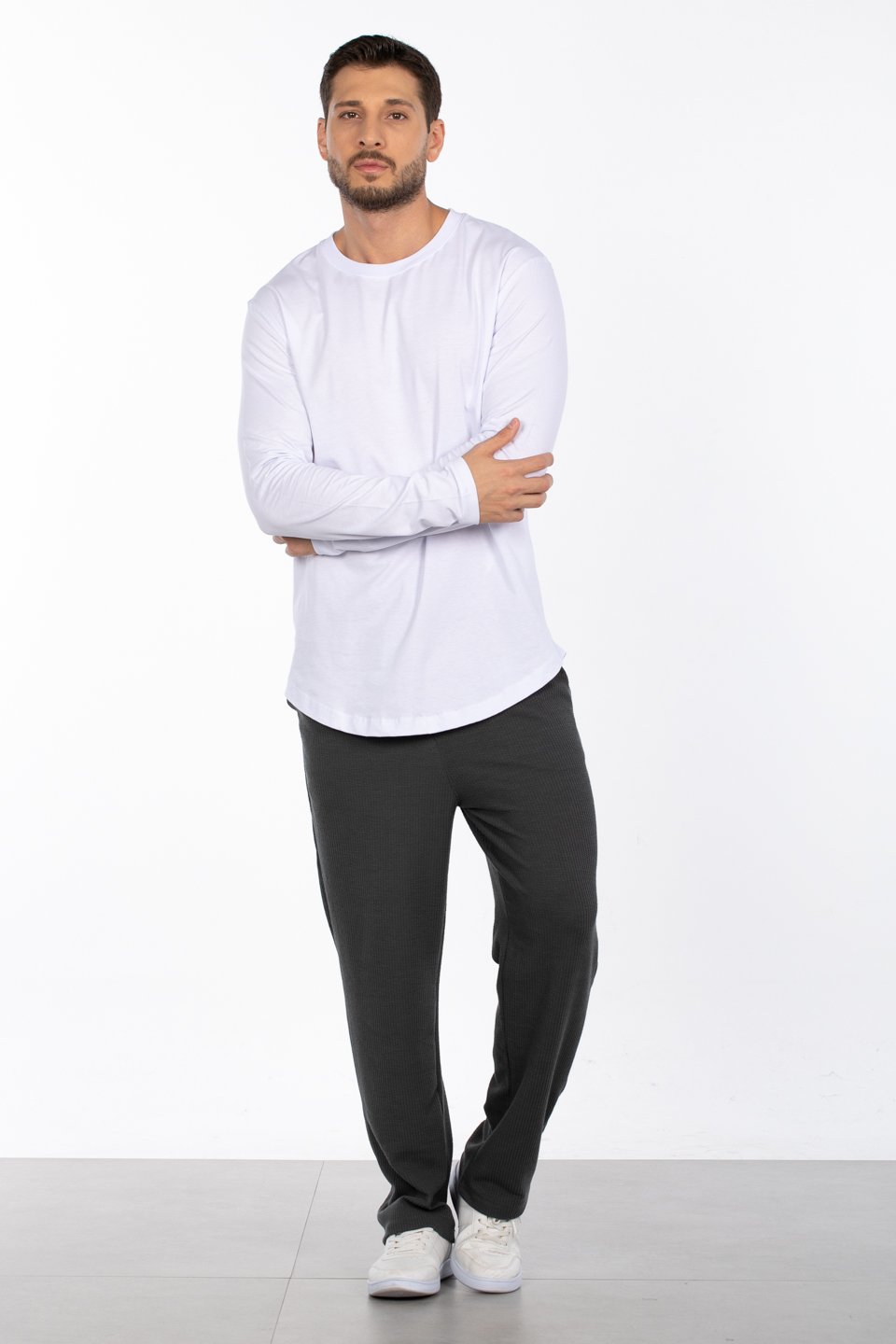 Bisiklet yaka uzun kol t-shirt COOL LINE-1136 Beyaz