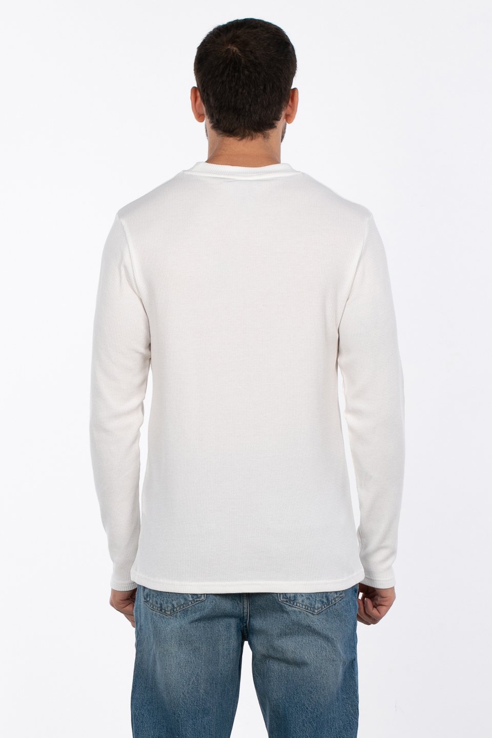 Bisiklet yaka waffal sweat-5073-2 Ekru
