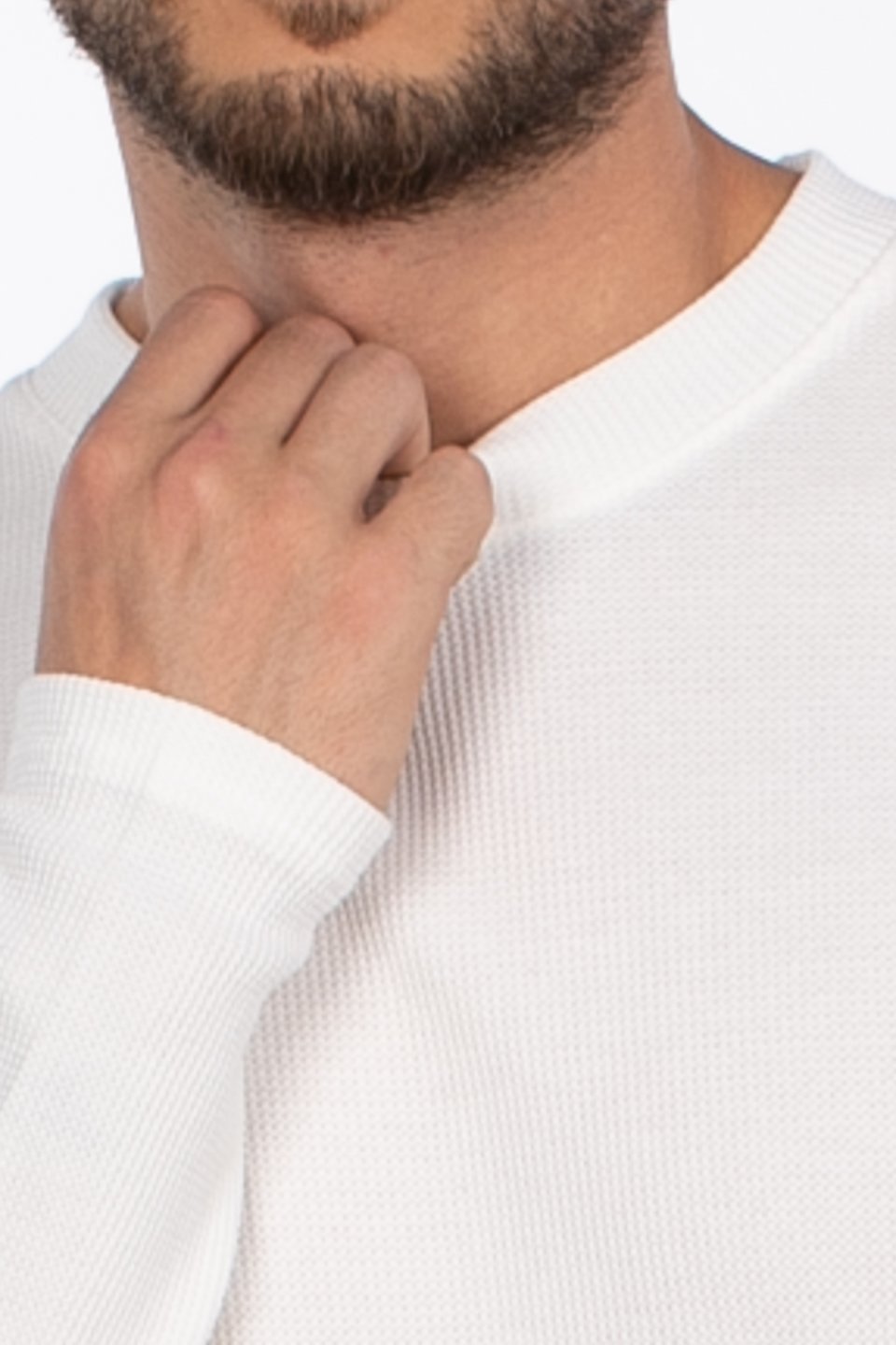 Bisiklet yaka waffal sweat-5073-2 Ekru