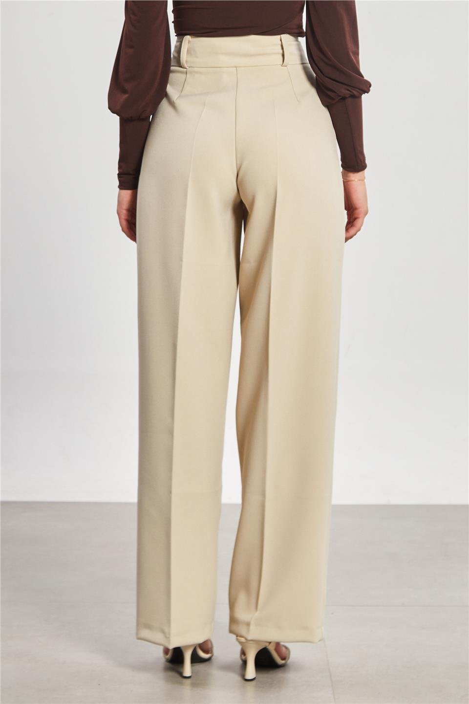 Çift düğmeli kumaş pantolon-3431 Taş