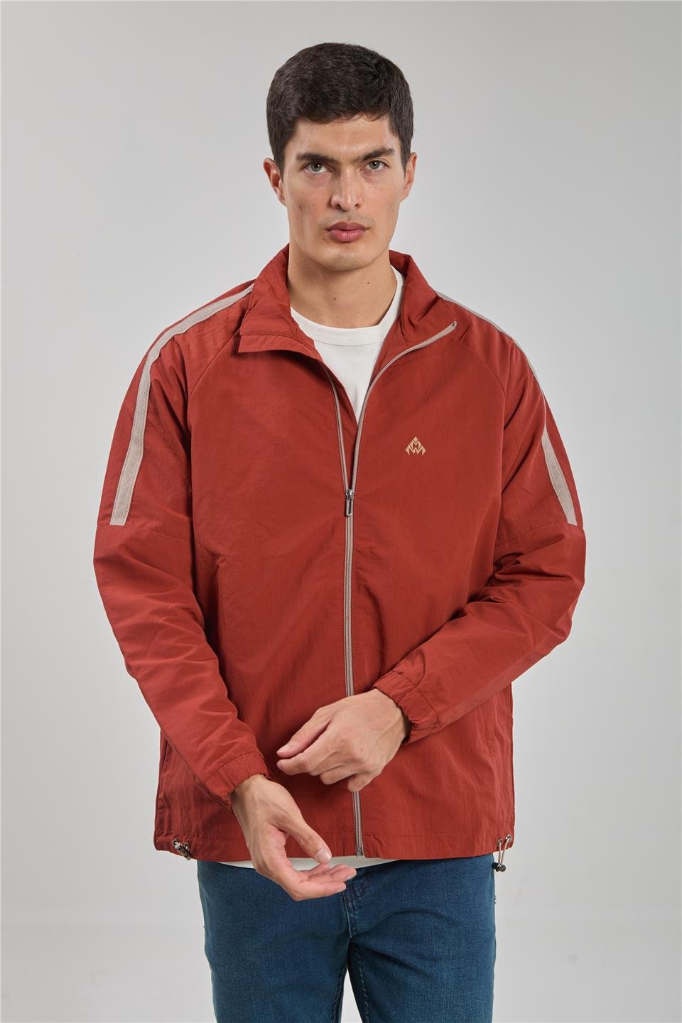 Dik yaka kalın kol biyeli ceket-2898 Kiremit