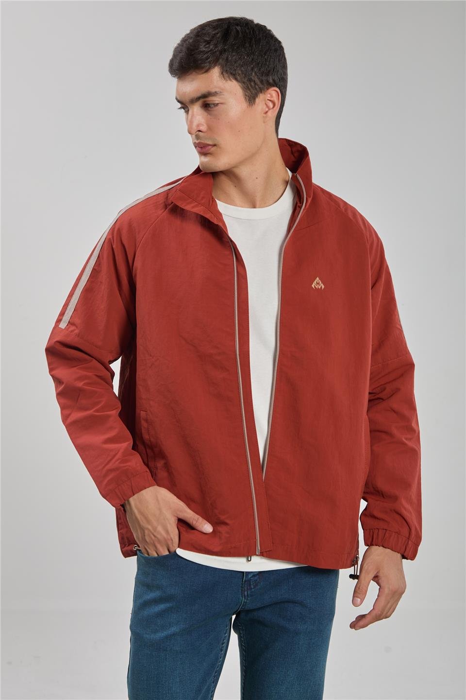 Dik yaka kalın kol biyeli ceket-2898 Kiremit