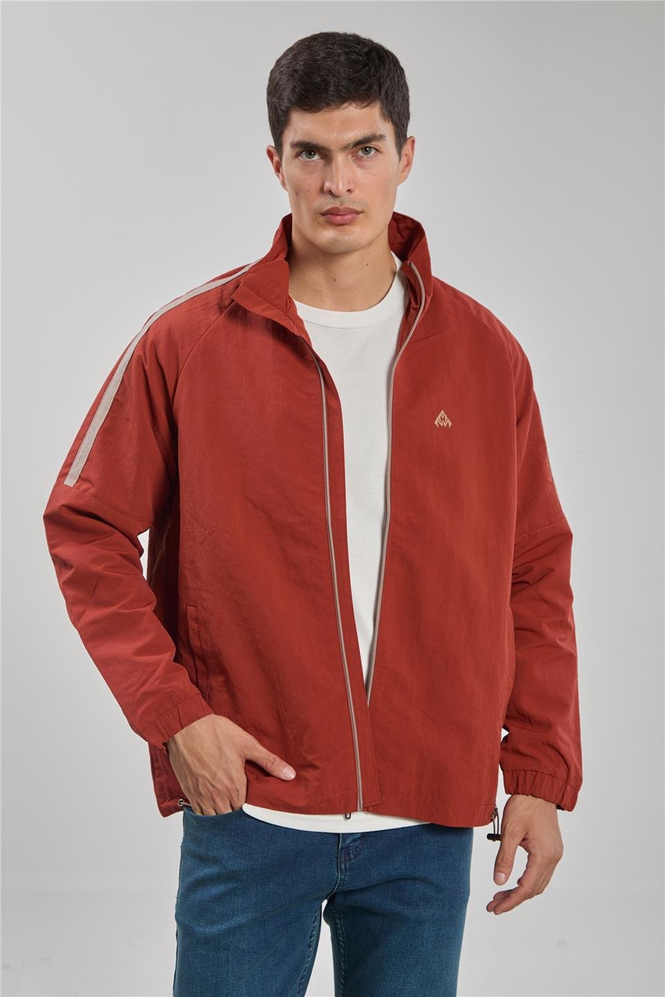 Dik yaka kalın kol biyeli ceket-2898 Kiremit