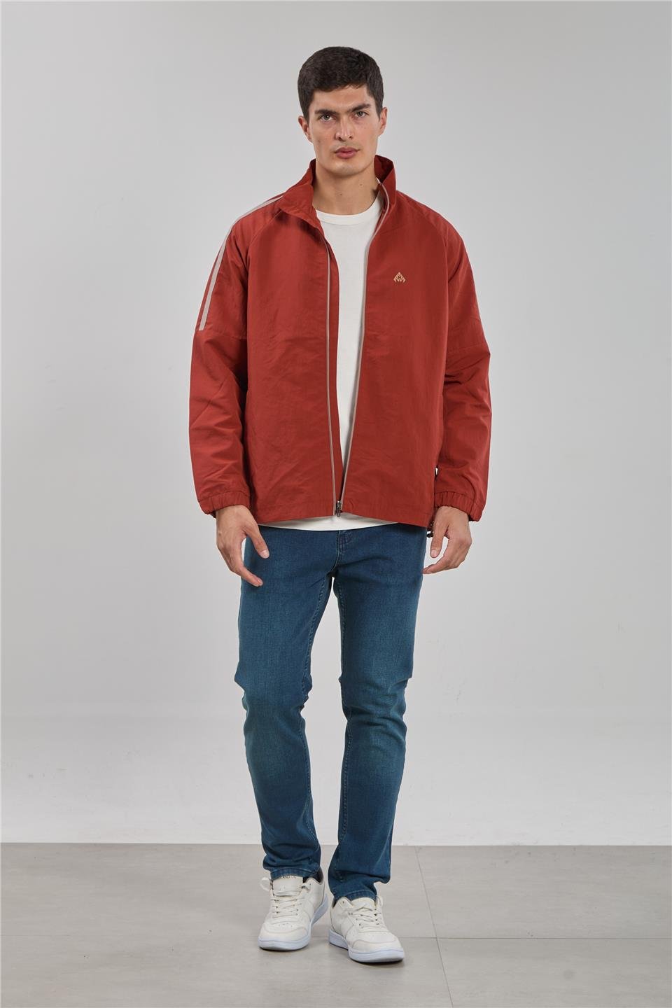 Dik yaka kalın kol biyeli ceket-2898 Kiremit