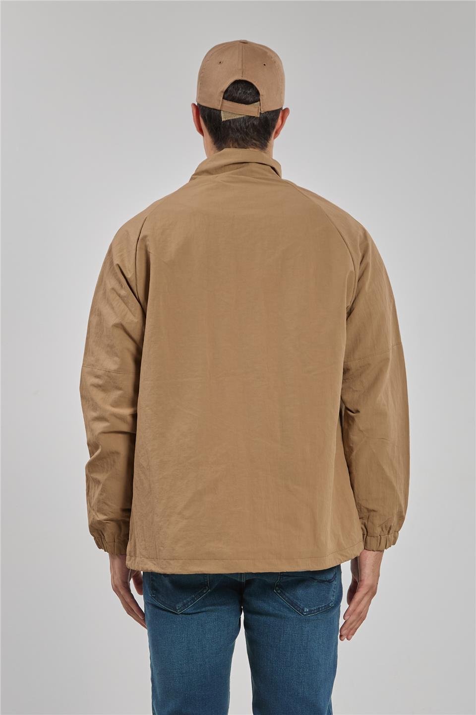 Dik yaka kalın kol biyeli ceket-2898 Vizon