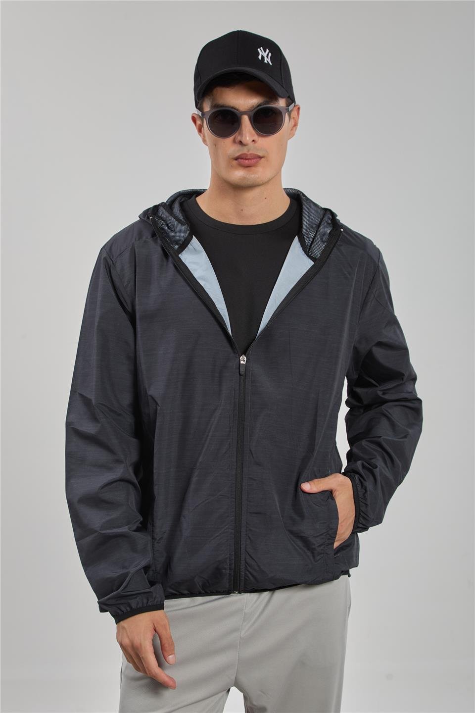 Dik yaka kapüşonlu yağmurluk-GOSSA Siyah